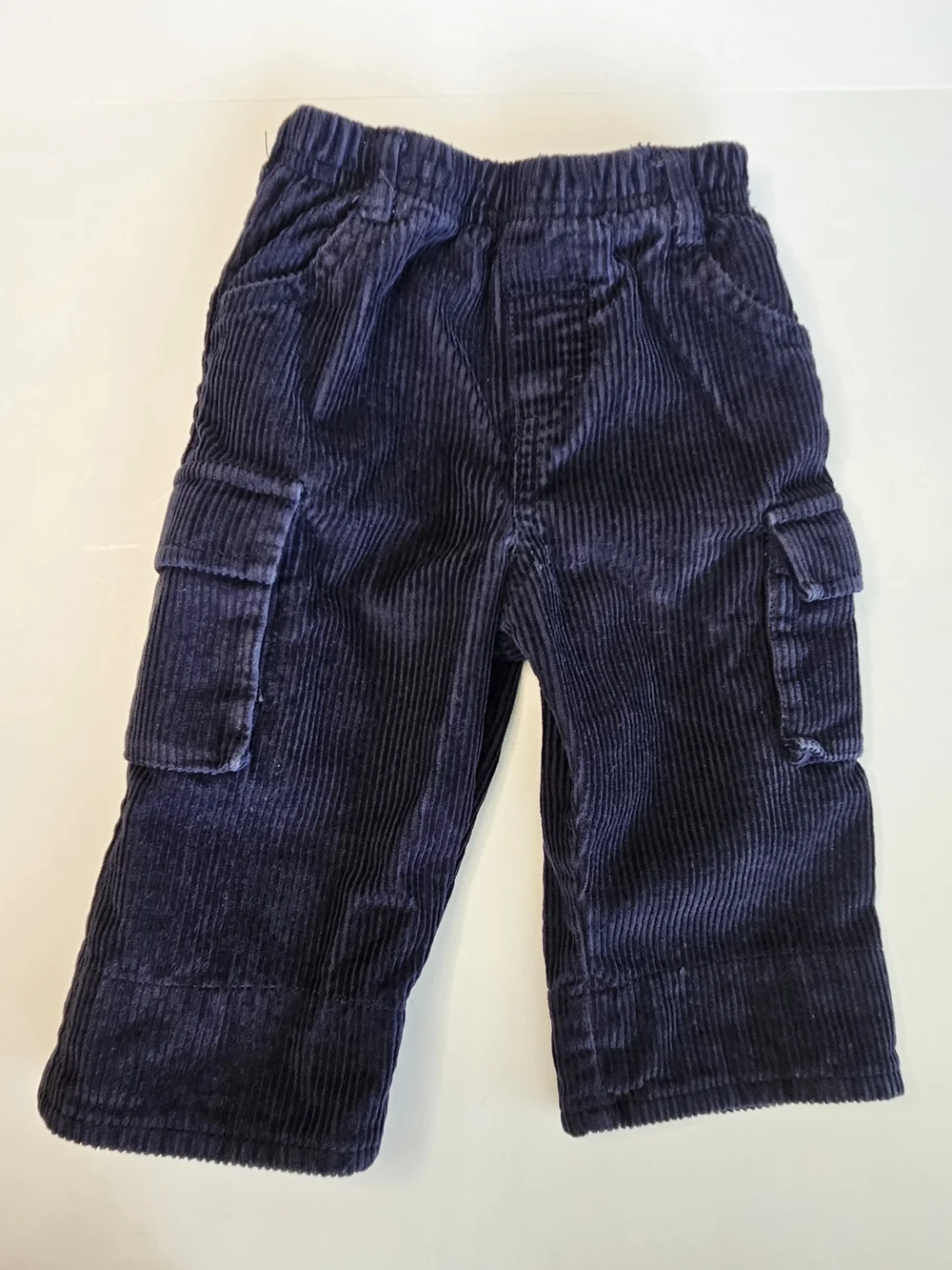 Vintage OshKosh Navy Corduroy Plaid Lined Cargo Pants 3-6M